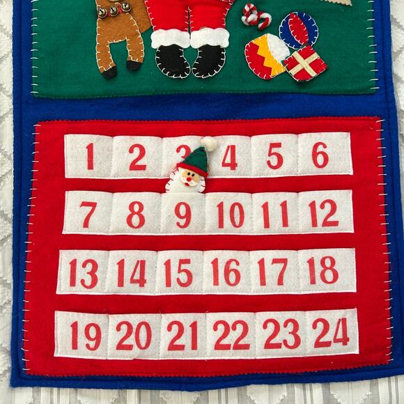 Vintage Felt Santa Advent Calendar Wall Hanging NOEL 24 Pockets Christmas - Picture 10 of 11